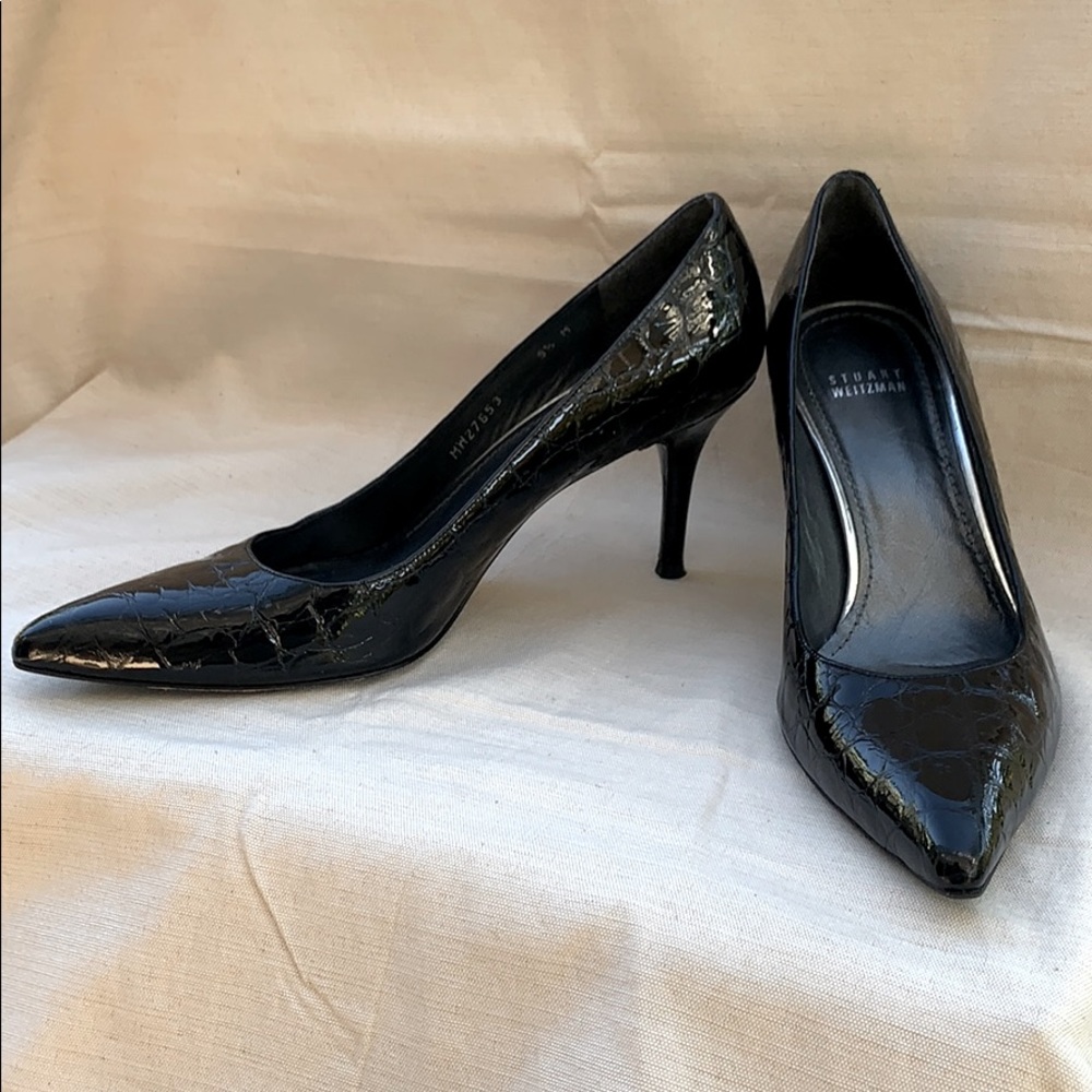 Stuart Weitzman Pump Black Leather Croc Size 9 1/2